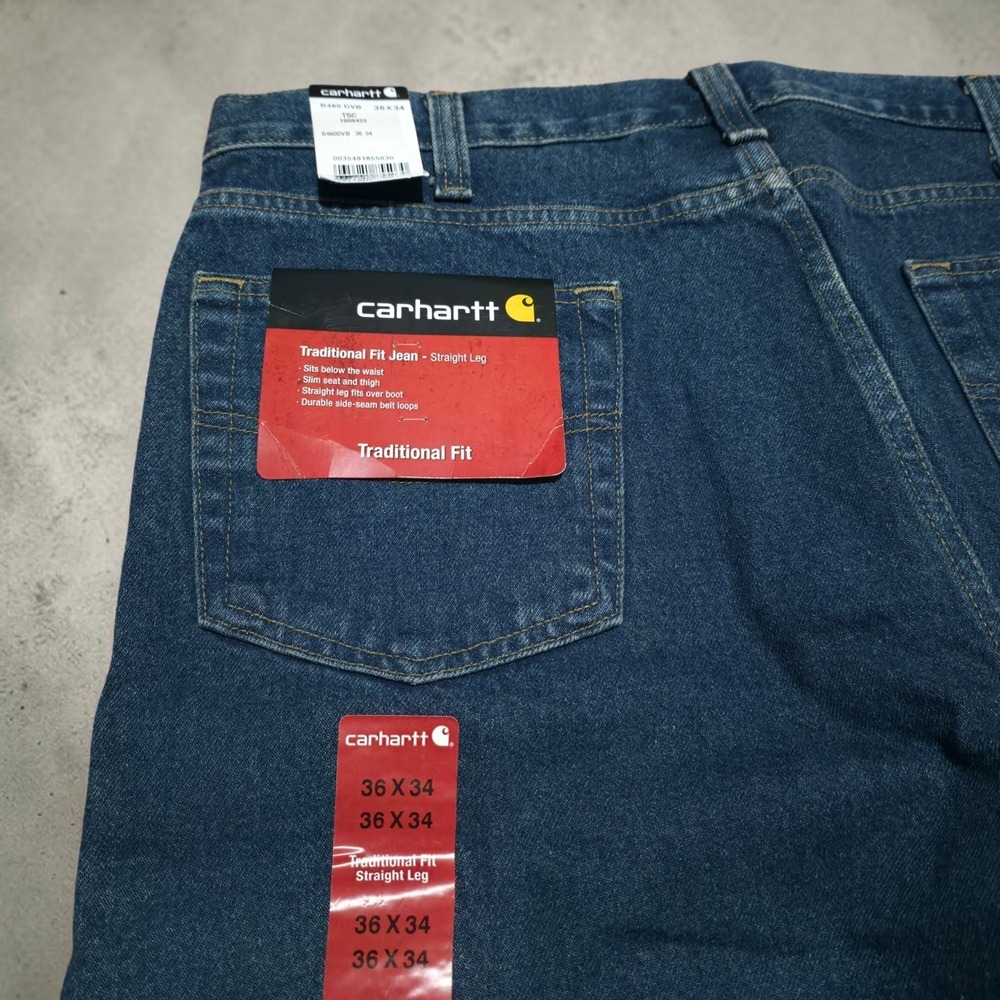 Carhartt B480 Blue Denim Jeans Size 36 x 34 Traditional Fit Striaght Leg New